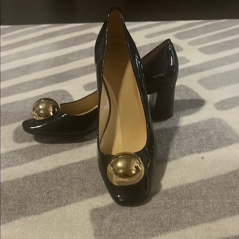 Kate Spade Black Heels with Gold Sphere Detail
